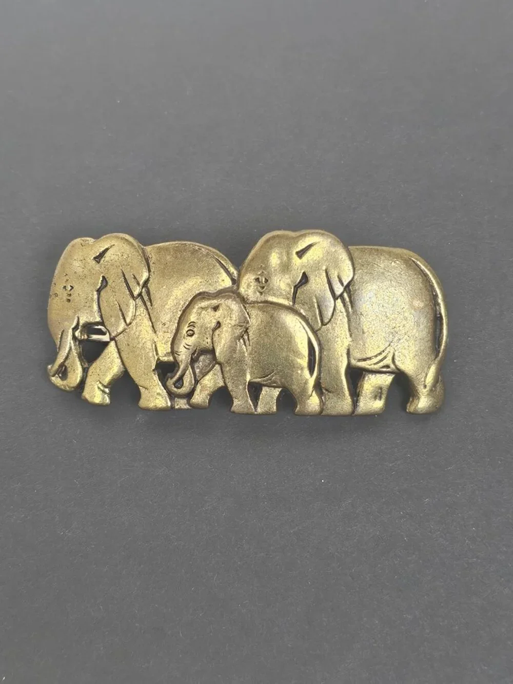 Vtg Karina France Elephant Family Hair Clip Barrette Antiqued Gold Tone Metal